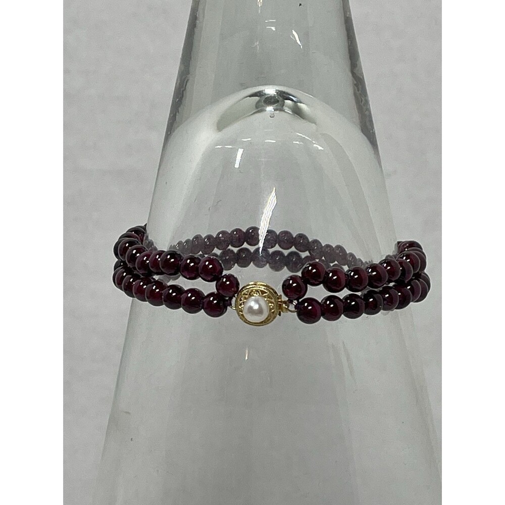 Antique 14k Solid Yellow Gold 2 Row Strand Bohemian Garnet Bead Bracelet Vintage